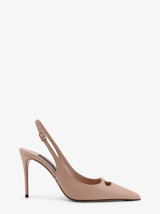 Dolce & Gabbana Leather Pump With Metal Dg Logo Nudo