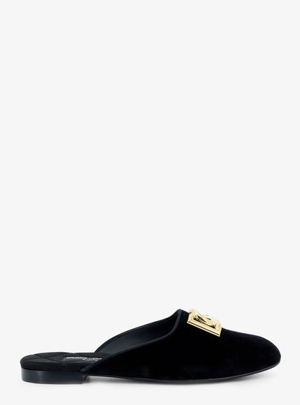 Dolce & Gabbana Velvet Sabot With Metal Dg Logo 37 Nero
