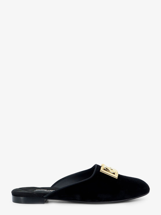 Dolce & Gabbana Velvet Sabot With Metal Dg Logo 37 Nero