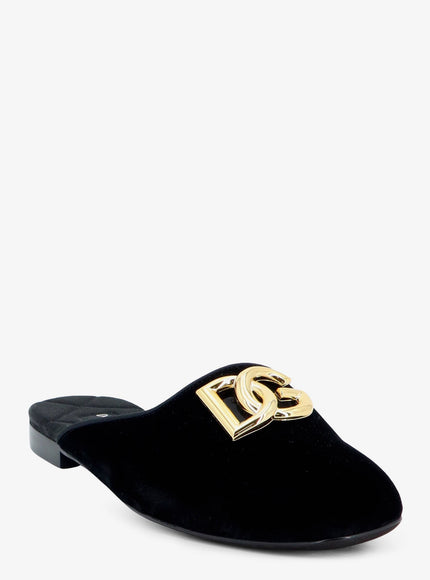 Dolce & Gabbana Velvet Sabot With Metal Dg Logo