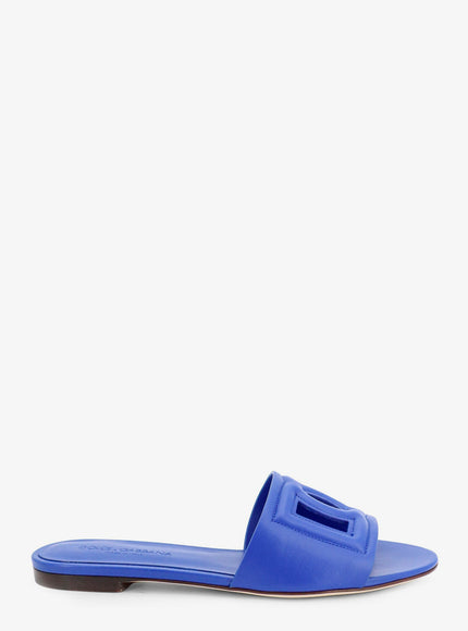 Dolce & Gabbana Leather Sandals With Dg Millennials Logo Blu Cina