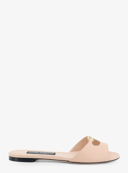Dolce & Gabbana Leather Sandals With Metal Dg Logo 39 Nudo