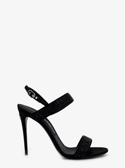 Dolce & Gabbana Satin Sandals With All-Over Rhinestones 37.5 Nero