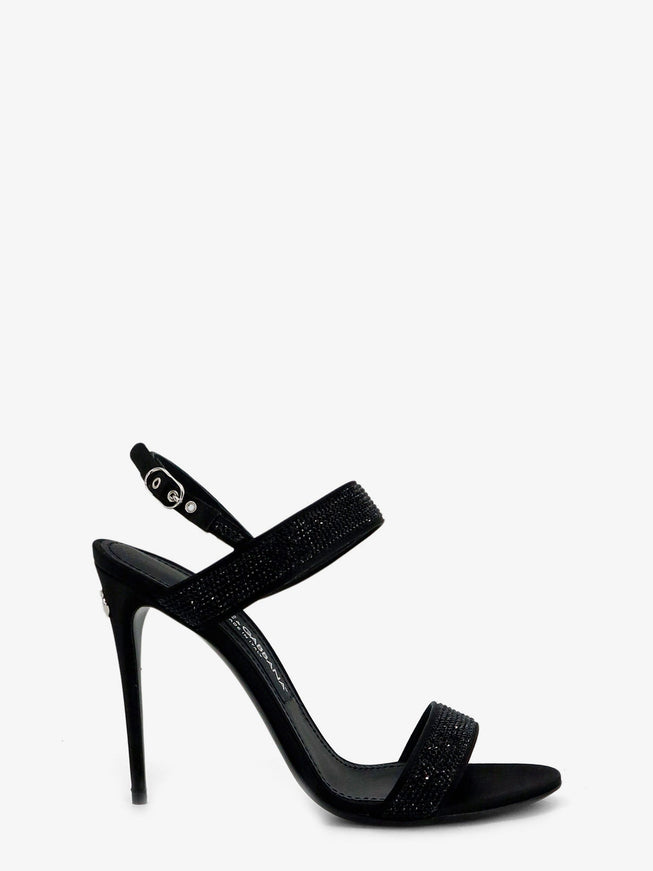 Dolce & Gabbana Satin Sandals With All-Over Rhinestones 37.5 Nero