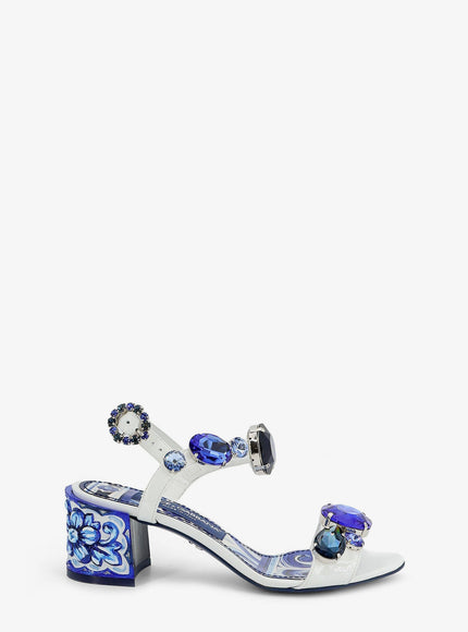 Dolce & Gabbana Patent Leather Sandals With Maiolica Print Blu