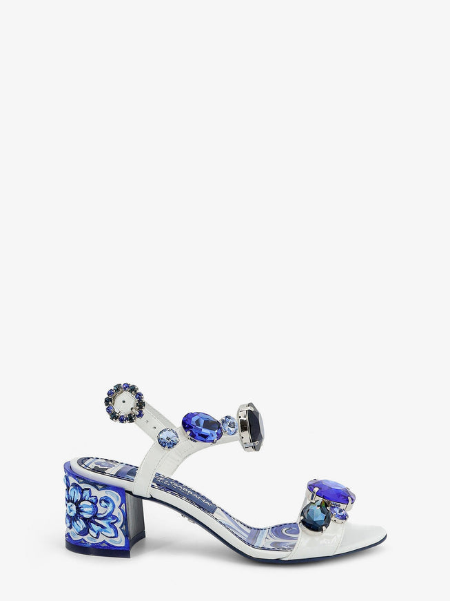 Dolce & Gabbana Patent Leather Sandals With Maiolica Print Blu