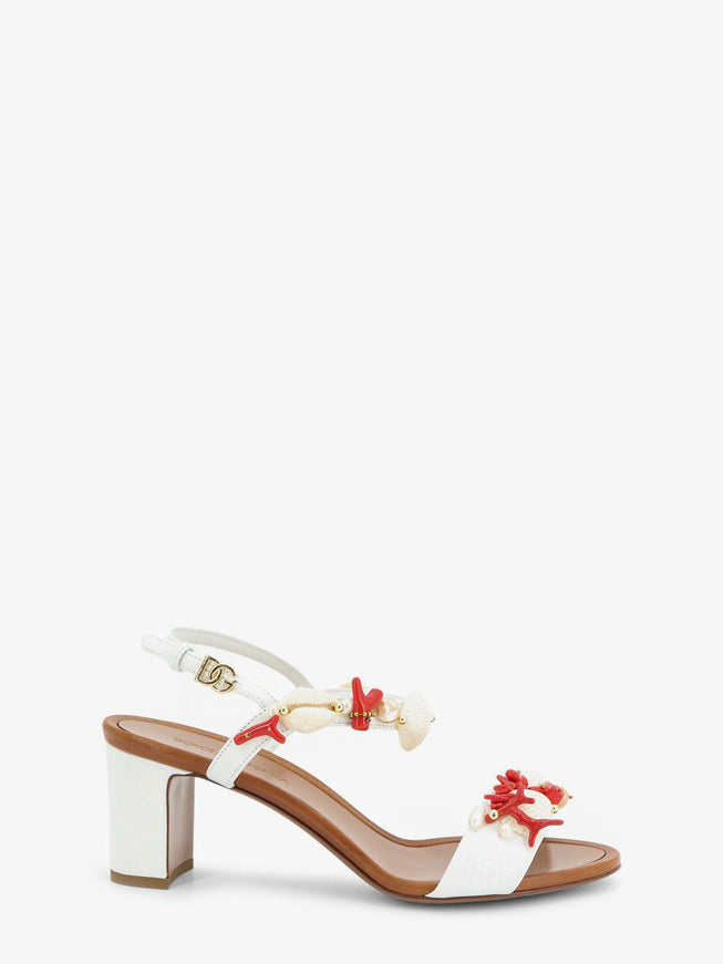 Dolce & Gabbana Leather Sandals With Sea Coral Details Bianco