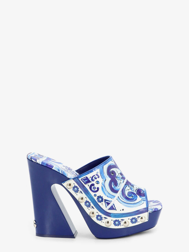 Dolce & Gabbana Maiolica Print Shiny Leather Sandals Blu