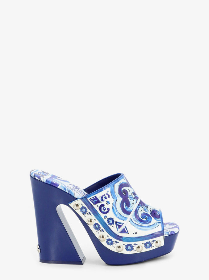 Dolce & Gabbana Maiolica Print Shiny Leather Sandals Blu