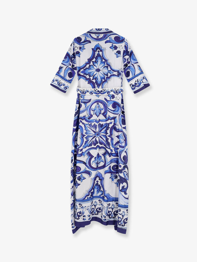 Dolce & Gabbana Silk Long Dress With Maiolica Print