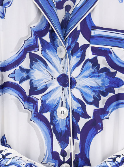 Dolce & Gabbana Silk Long Dress With Maiolica Print
