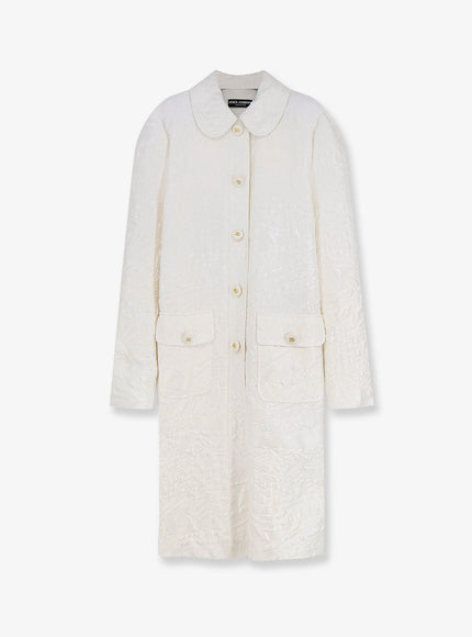 Dolce & Gabbana Brocade Coat With Dg Buttons 42 Bianco