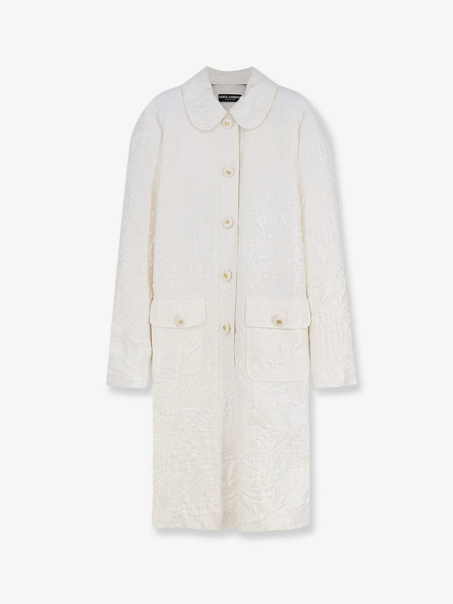 Dolce & Gabbana Brocade Coat With Dg Buttons 42 Bianco