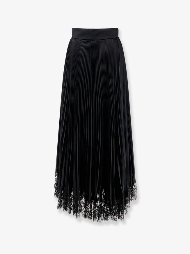 Dolce & Gabbana Long Pleated Skirt With Lace At The Bottom 40 Nero