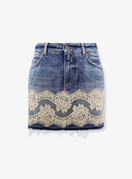 Dolce & Gabbana Denim Skirt With Lace 40 Denim