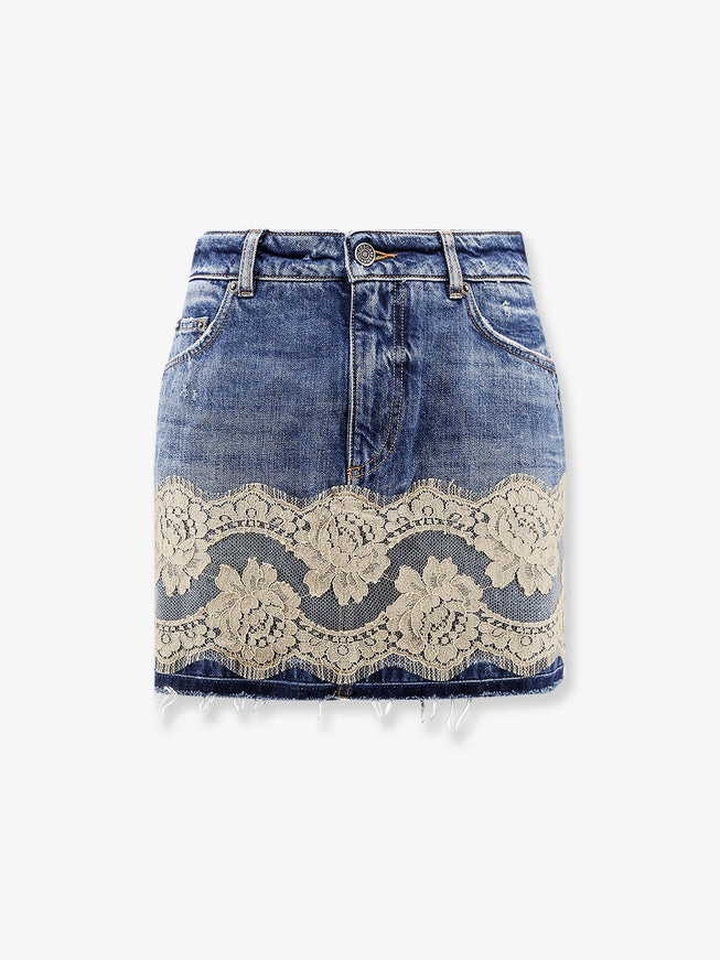 Dolce & Gabbana Denim Skirt With Lace 40 Denim
