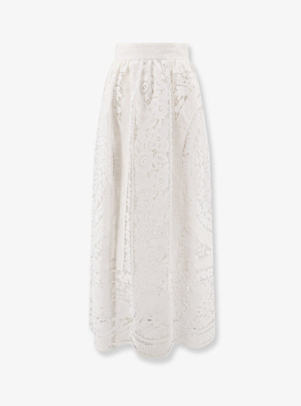 Dolce & Gabbana Linen And Cotton Skirt With Laces Embroidery Bianco