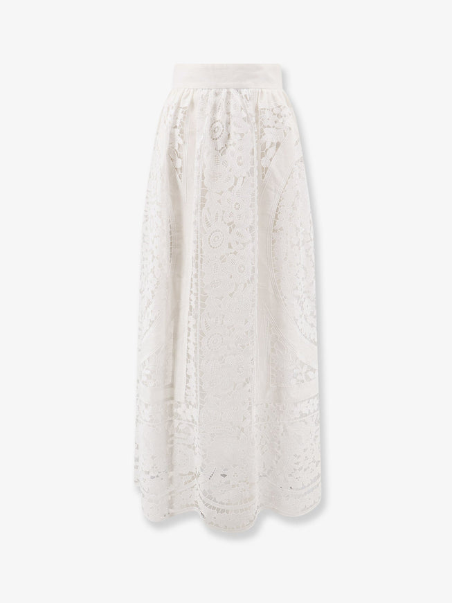 Dolce & Gabbana Linen And Cotton Skirt With Laces Embroidery Bianco