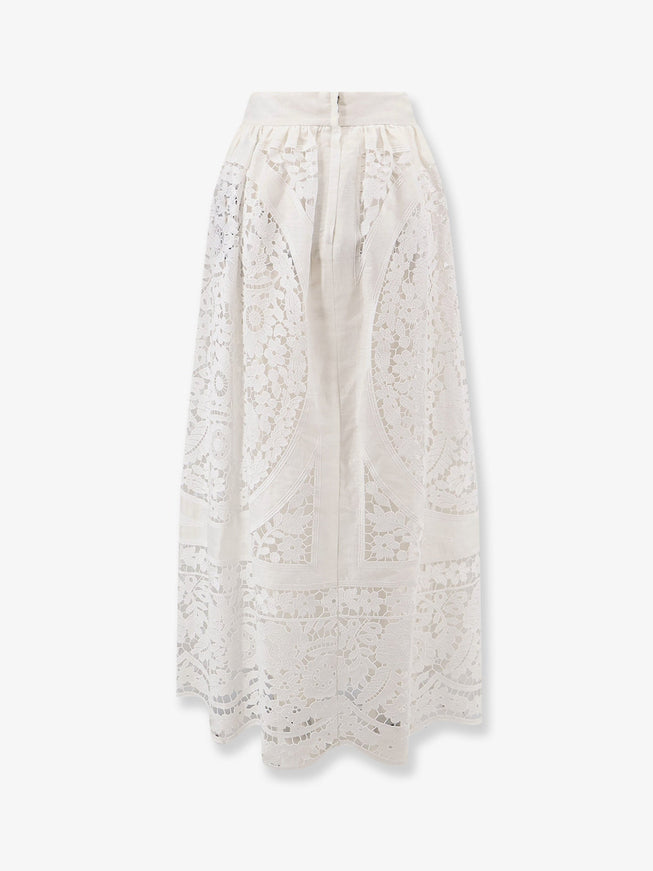 Dolce & Gabbana Linen And Cotton Skirt With Laces Embroidery