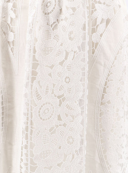 Dolce & Gabbana Linen And Cotton Skirt With Laces Embroidery