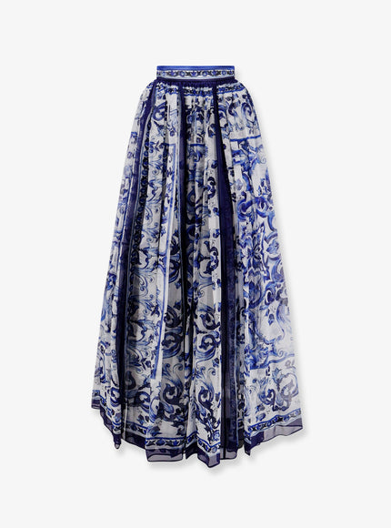 Dolce & Gabbana Silk Skirt With Maiolica Print Blu
