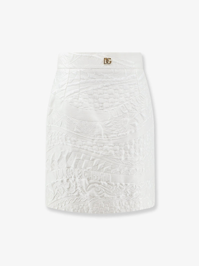Dolce & Gabbana Brocade Skirt With Dg Logo 44 Bianco