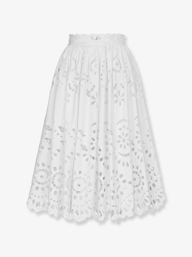 Dolce & Gabbana Cotton Midi Skirt With Cut-Out Details 42 Bianco