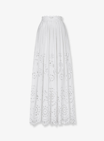 Dolce & Gabbana Long Cotton Poplin Skirt With Cut-Out Embroidery 40 Bianco