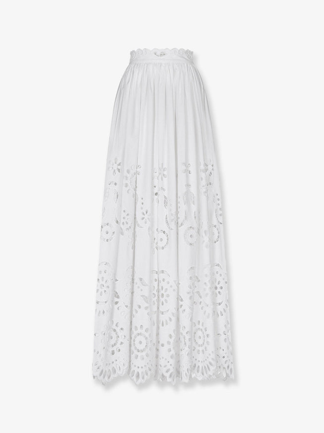 Dolce & Gabbana Long Cotton Poplin Skirt With Cut-Out Embroidery 40 Bianco