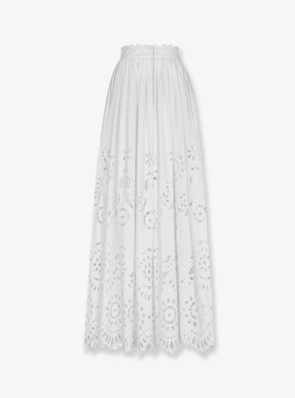 Dolce & Gabbana Long Cotton Poplin Skirt With Cut-Out Embroidery