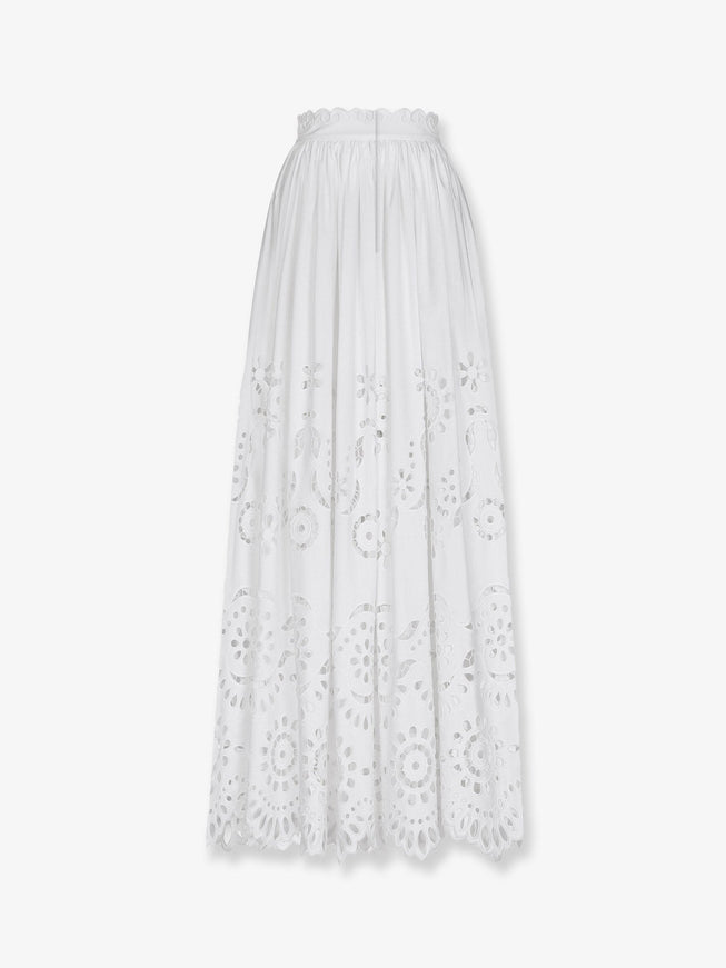 Dolce & Gabbana Long Cotton Poplin Skirt With Cut-Out Embroidery