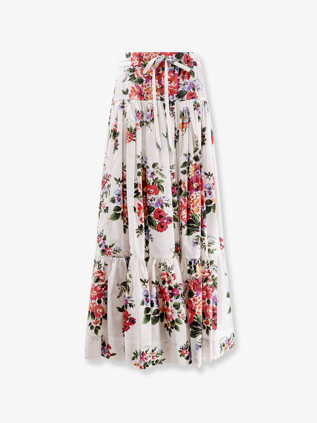Dolce & Gabbana Cotton Long Skirt 40 Mazzfiori Bianco