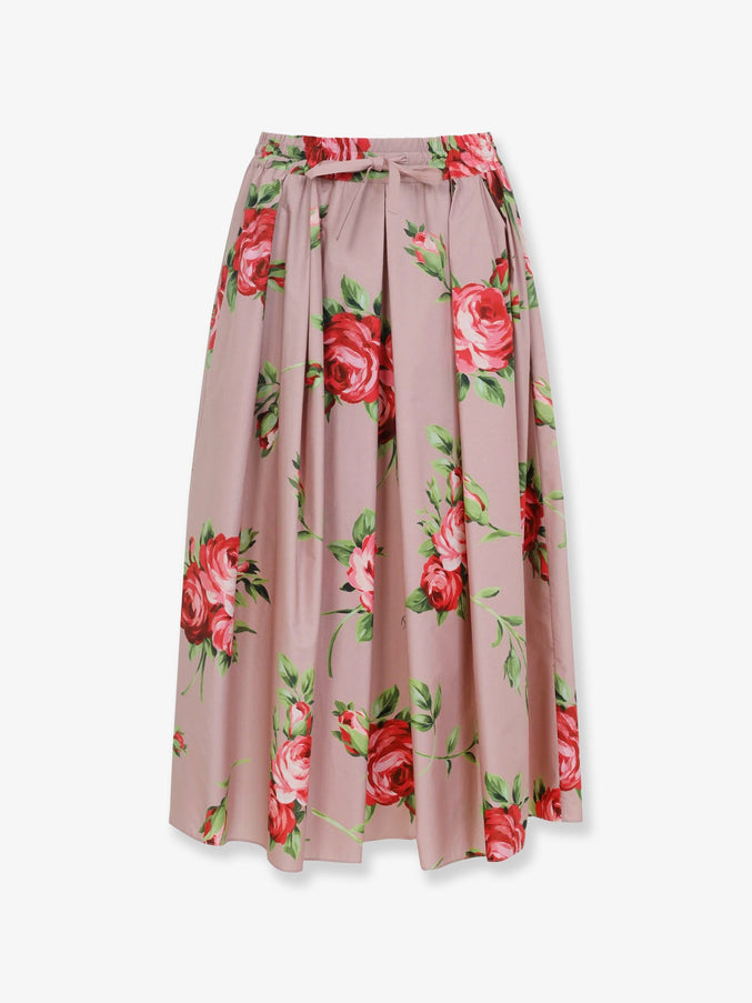 Dolce & Gabbana Cotton Skirt With Iconic Print Bouquet Rose Rosa