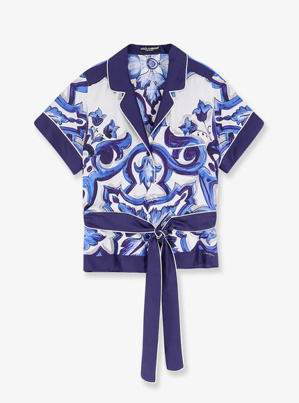 Dolce & Gabbana Silk Shirt With Maiolica Print 38 Bianco