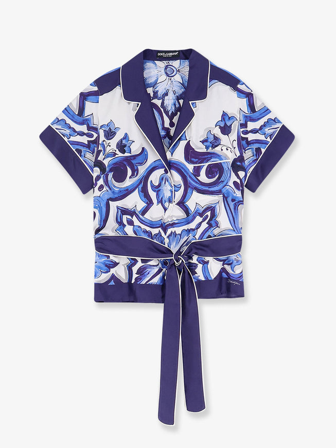 Dolce & Gabbana Silk Shirt With Maiolica Print 38 Bianco