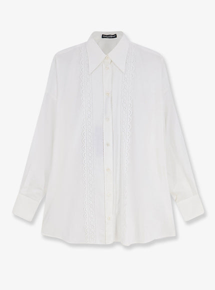 Dolce & Gabbana Oversize Cotton Shirt With Laces Profiles Bianco