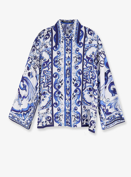 Dolce & Gabbana Silk Shirt With Maiolica Print 44 Bianco