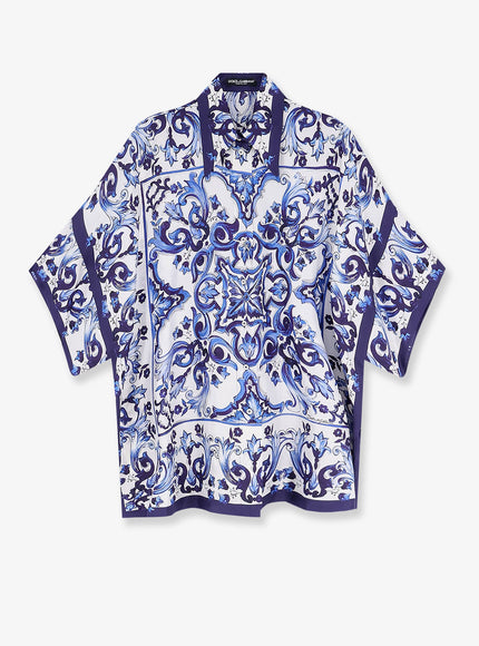 Dolce & Gabbana Silk Shirt With Maiolica Print 42 Blu