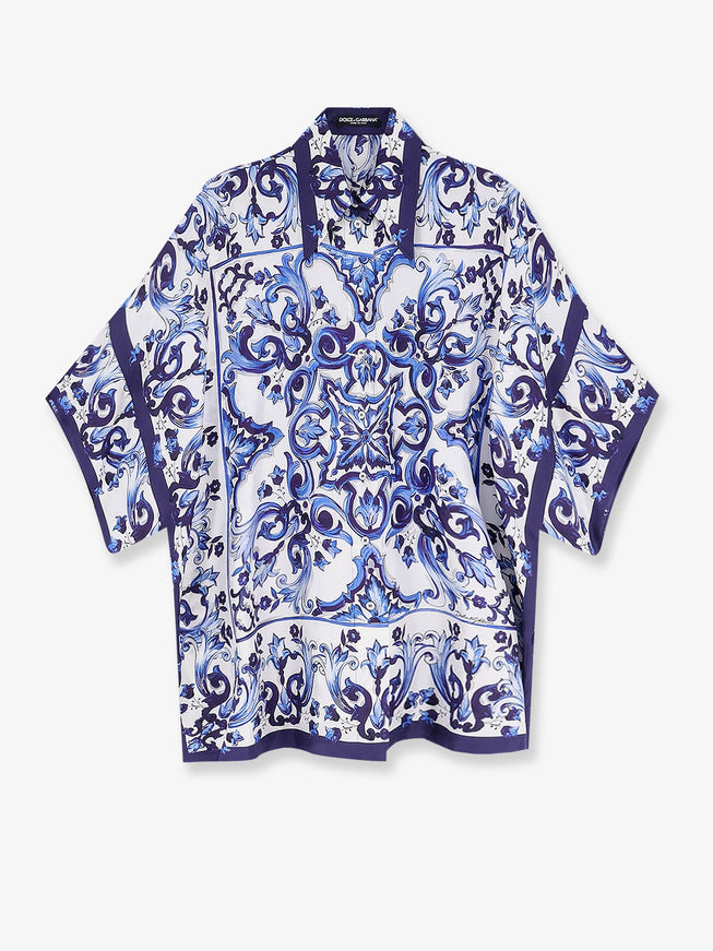 Dolce & Gabbana Silk Shirt With Maiolica Print 42 Blu