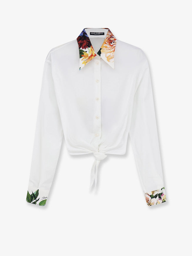 Dolce & Gabbana Cotton Shirt With Knot 40 Bianco