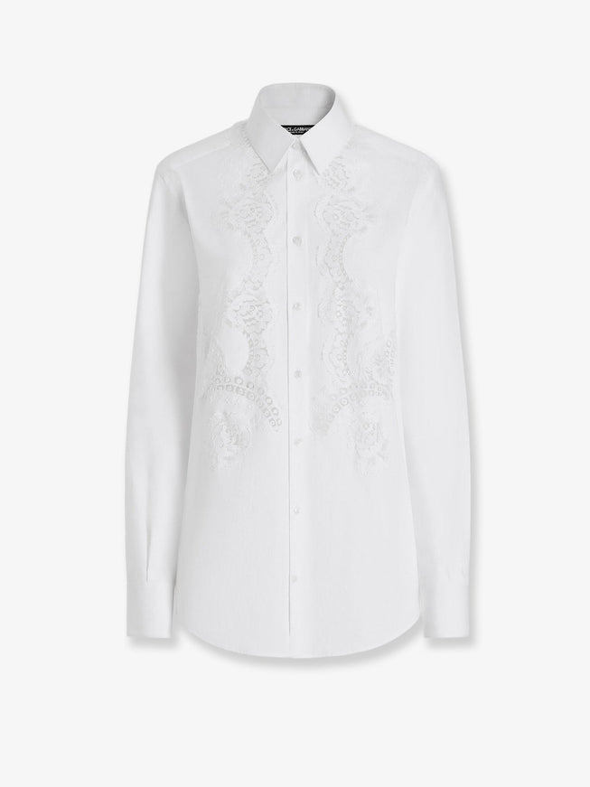 Dolce & Gabbana Cotton Shirt With Floral Embroideries Bianco
