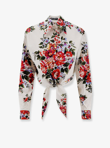 Dolce & Gabbana Cotton Shirt With Multicolor Print Mazzfiori Bianco