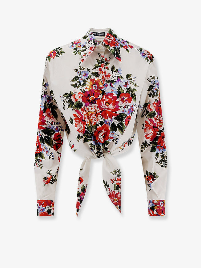 Dolce & Gabbana Cotton Shirt With Multicolor Print Mazzfiori Bianco