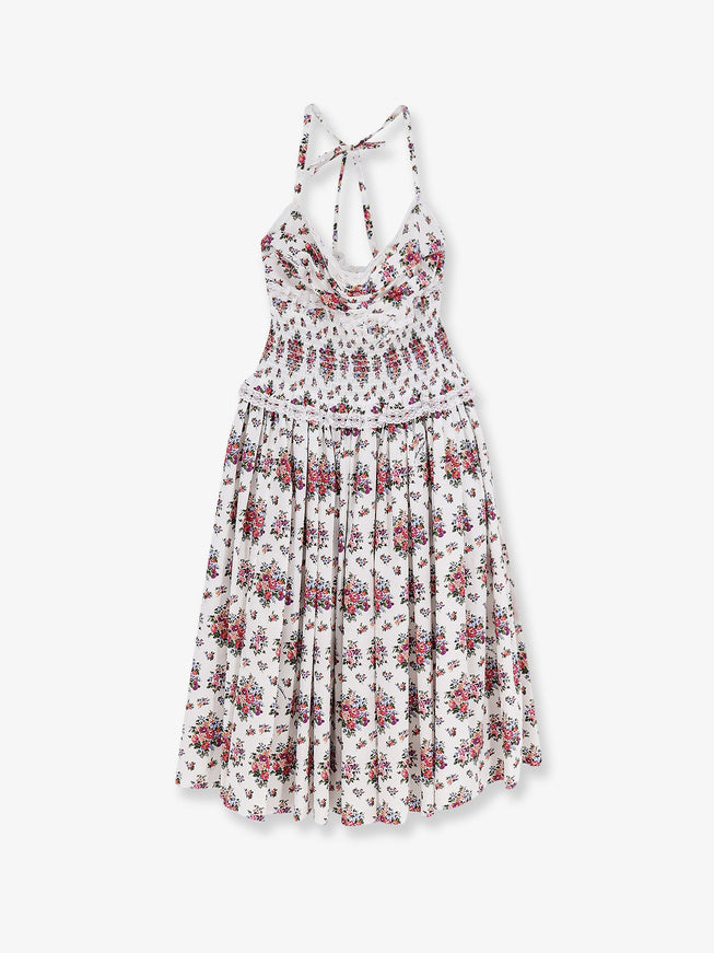 Dolce & Gabbana Poplin Dress With Mazzolini Di Fiori Print Bianco