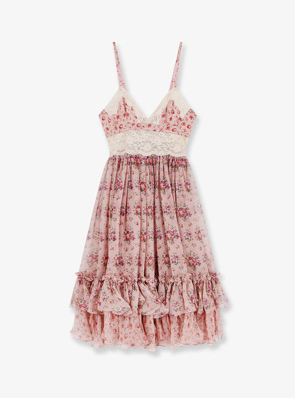 Dolce & Gabbana Chiffon Dress With A Mazzolini Di Fiori Print Rosa