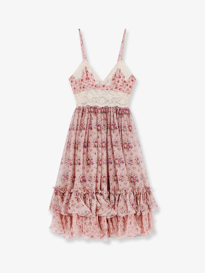 Dolce & Gabbana Chiffon Dress With A Mazzolini Di Fiori Print Rosa