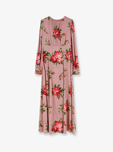 Dolce & Gabbana Long Silk Dress With Bouquet Rose Print Bouquet Rose