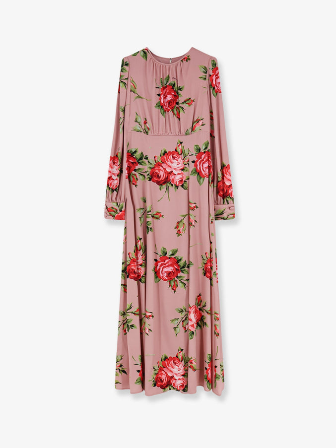 Dolce & Gabbana Long Silk Dress With Bouquet Rose Print Bouquet Rose