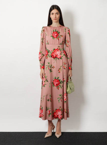 Dolce & Gabbana Long Silk Dress With Bouquet Rose Print