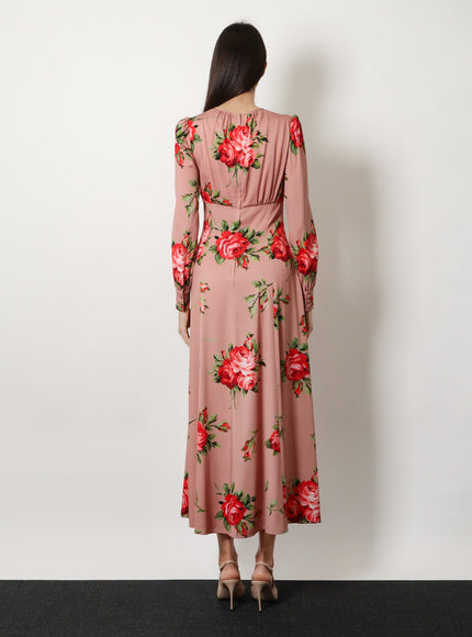 Dolce & Gabbana Long Silk Dress With Bouquet Rose Print